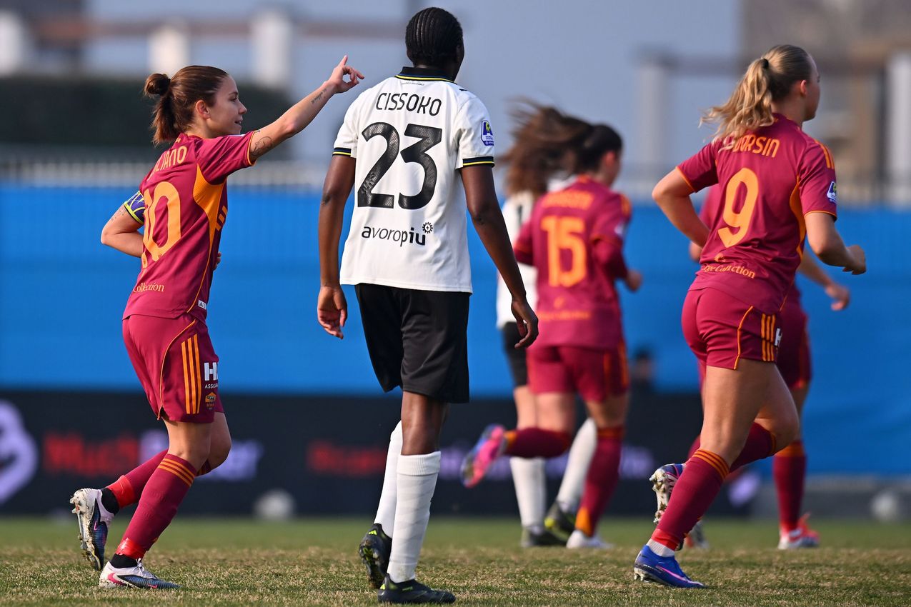 PARMA, ITALY - FEBRUARY 01: during  the Serie A Women match between Parma Calcio and AS Roma at Stadio il Noce on February 01, 2026 in Noceto, Italy. (Photo by AS Roma/AS Roma via Getty Images)