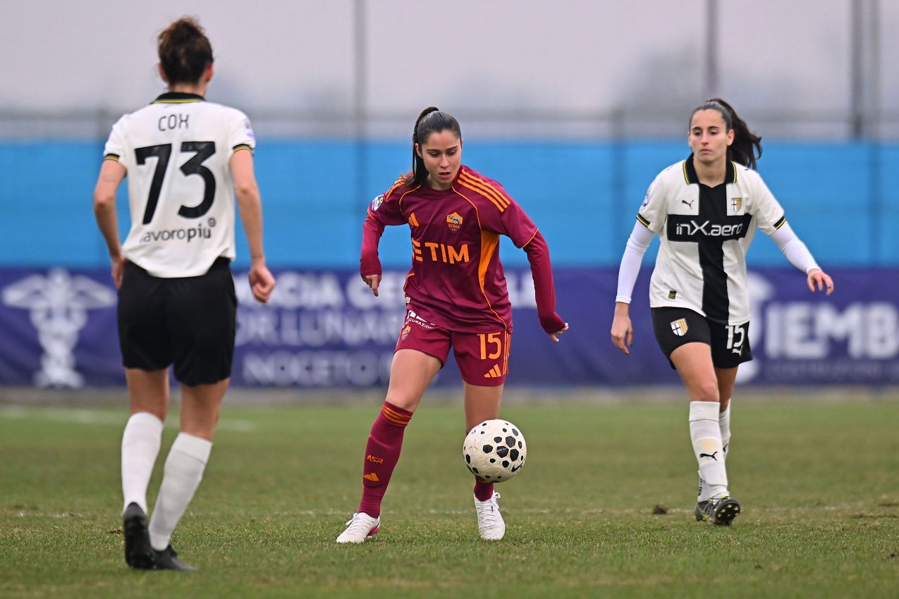 PARMA, ITALY - FEBRUARY 01: during  the Serie A Women match between Parma Calcio and AS Roma at Stadio il Noce on February 01, 2026 in Noceto, Italy. (Photo by AS Roma/AS Roma via Getty Images)