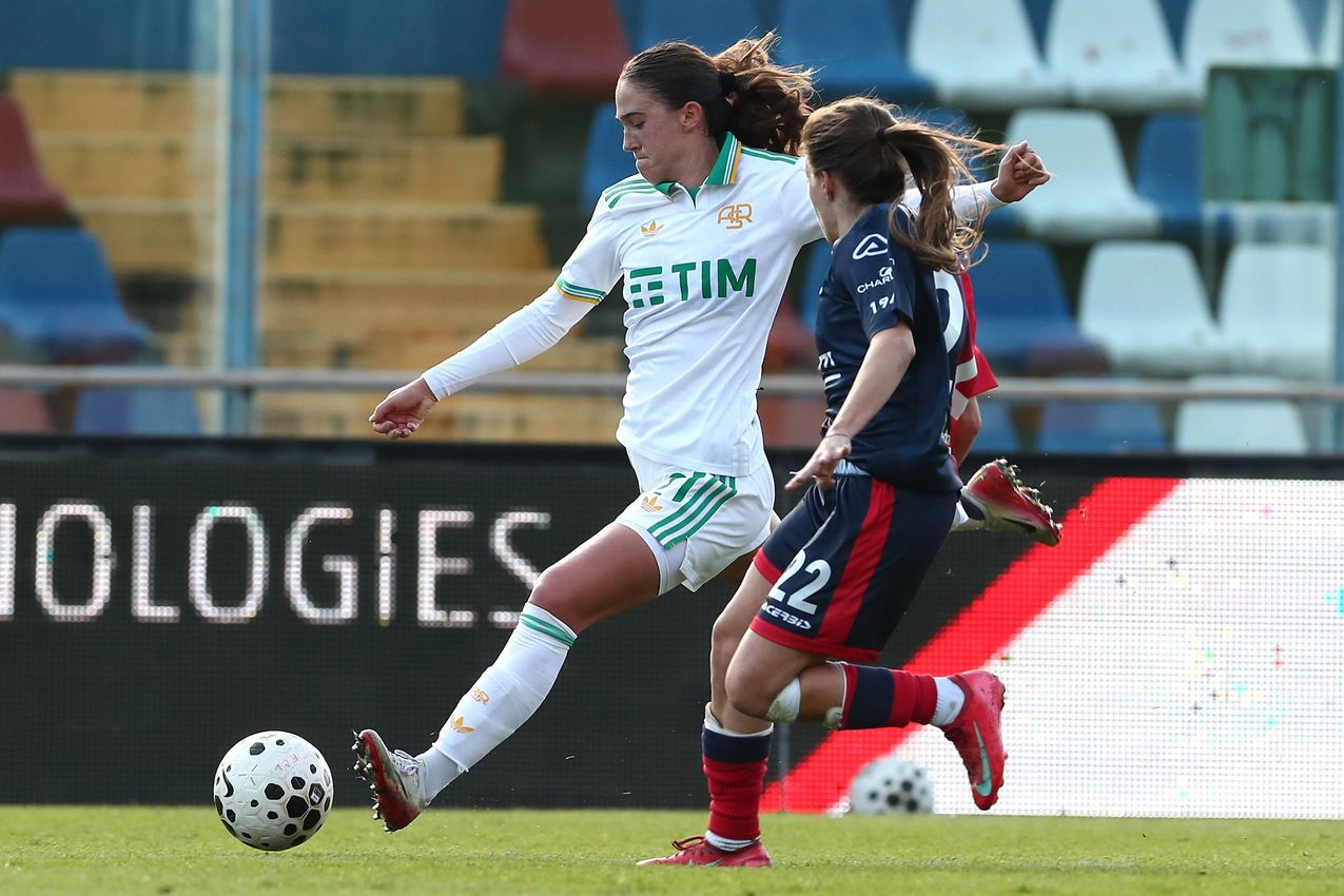 LUMEZZANE, ITALY - DECEMBER 21: Mia Pante of AS Roma in action during the Coppa Italia Women match between FC Lumezzane Women and AS Roma Women at Stadio Tullio Saleri on December 21, 2025 in Lumezzane, Italy. (Photo by AS Roma/AS Roma via Getty Images)