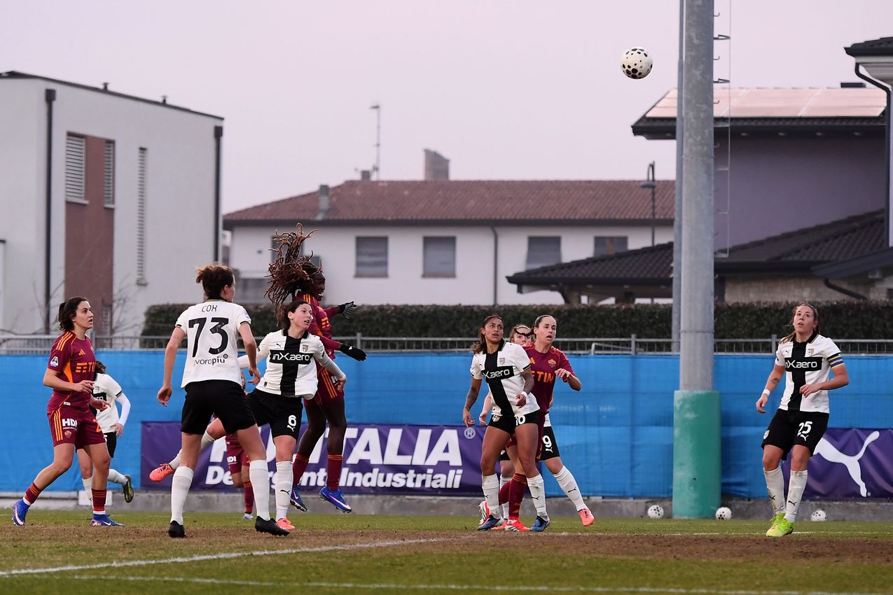 PARMA, ITALY - FEBRUARY 01: during  the Serie A Women match between Parma Calcio and AS Roma at Stadio il Noce on February 01, 2026 in Noceto, Italy. (Photo by AS Roma/AS Roma via Getty Images)