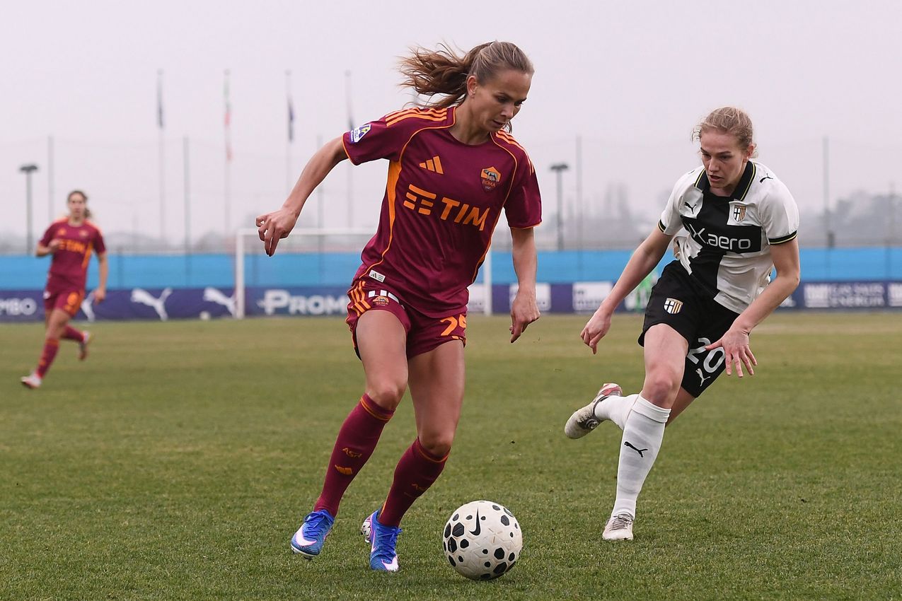 PARMA, ITALY - FEBRUARY 01: during  the Serie A Women match between Parma Calcio and AS Roma at Stadio il Noce on February 01, 2026 in Noceto, Italy. (Photo by AS Roma/AS Roma via Getty Images)